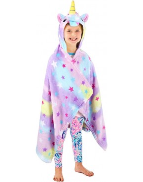 Hooded Unicorn Blanket Wearable Soft Throw Blanket for Kids Girls Rainbow and Stars Hoodie Cloak Cute Plush Bathrobe Cozy Wrap Robe Blanket for Sleep or Pretend Play Unicorn Gift - BB3XGDURL