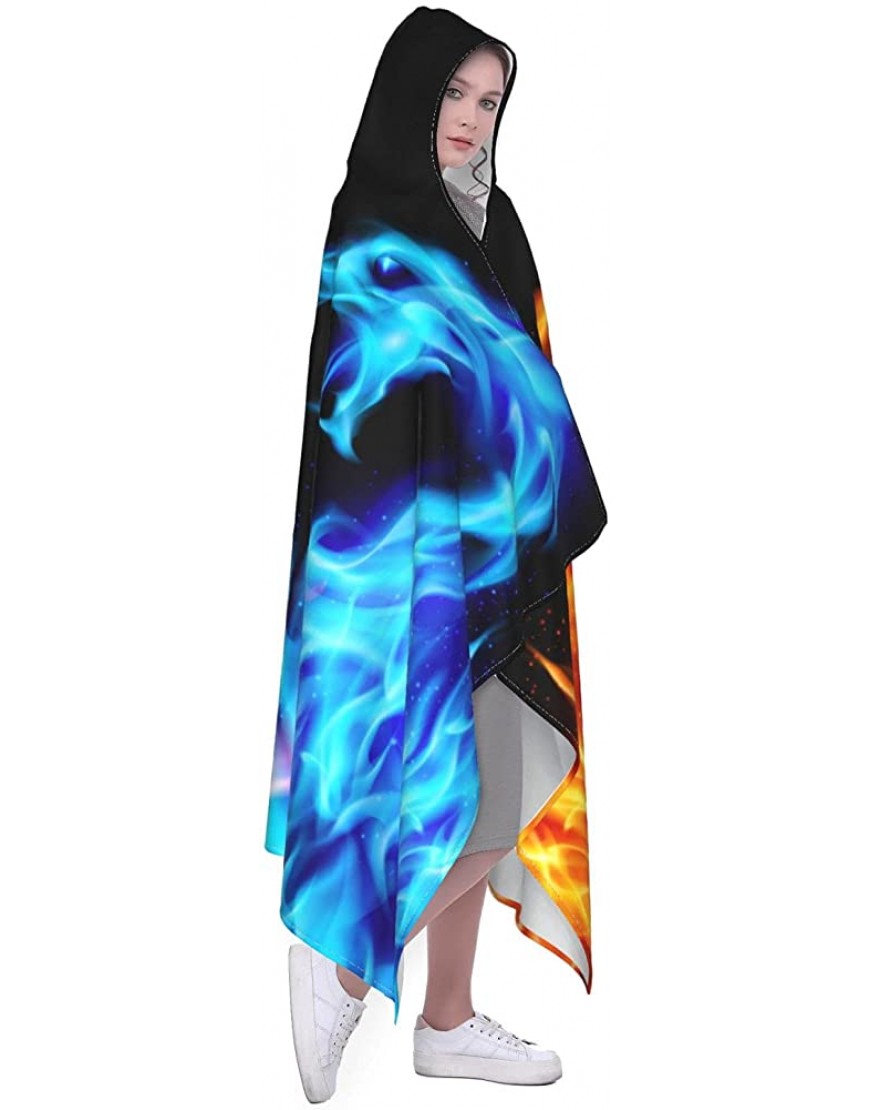Ice and Fire Dragon Hooded Blanket Anti-Pilling Flannel Wearable Blanket Hoodie-Plush Warm Blanket Throw Blankets Fit for Kids Adults Teens - BBJEBJMJZ