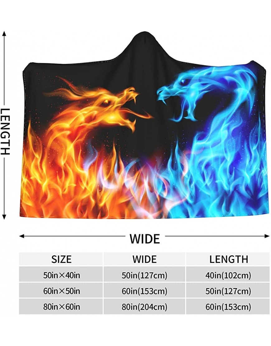 Ice and Fire Dragon Hooded Blanket Anti-Pilling Flannel Wearable Blanket Hoodie-Plush Warm Blanket Throw Blankets Fit for Kids Adults Teens - BBJEBJMJZ