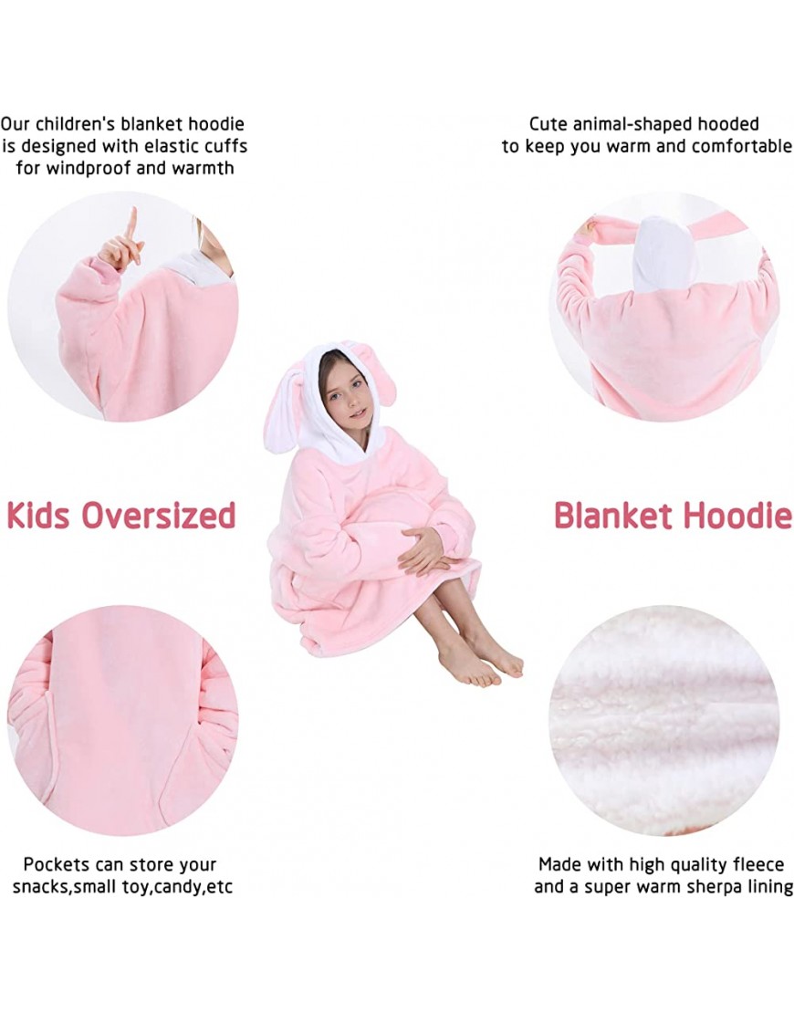 Kids Hoodie Blanket Oversized Hoodie Blanket for Girls Boys Wearable Blanket Hoodie Sweatshirt Super Soft Fluffy Sherpa Fleece Plush Dressing Gown Throw Giant Hooded Robe with Pocket - BBLWFG9ZI
