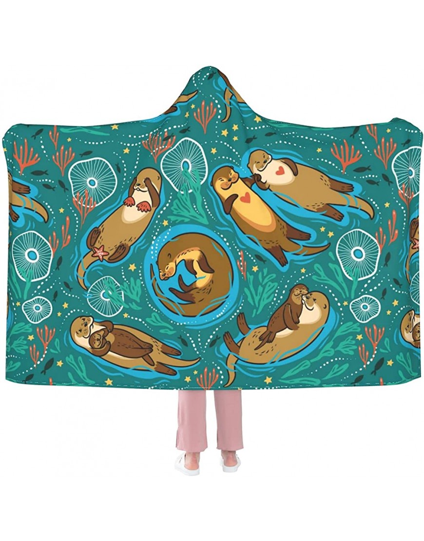 Laid-Back Otters Hooded Blanket Wearable Blanket Hoodie-Super Soft Plush Warm Blanket Throw Blankets Fit for Kids,Teens,Adults - B5PJL2DDP
