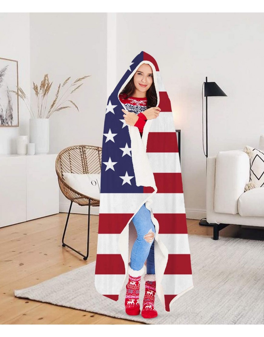 Loveternal Soft Warm Flag Throw Blanket Large Cozy Sherpa Wearable Blanket Cloaking 3D Office Fluffy Sofa Couch Throw Blanket for Camp Winter 60"X80" - BFKSB9BLK