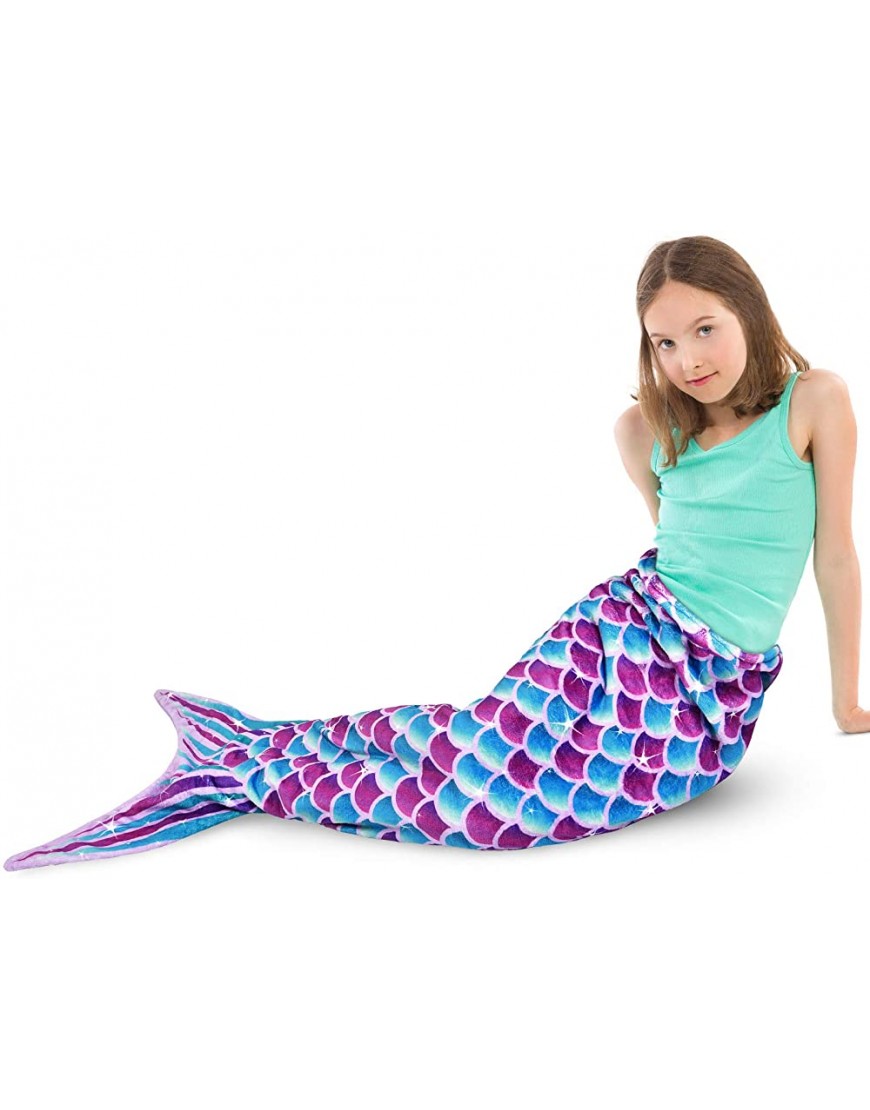 Mermaid Tail Blanket Plush Mermaid Wearable Blanket for Girls Teens Adults All Seasons Soft Flannel Fleece Snuggle Blanket Mermaid Scale Sleeping Bag for Birthday 55’’ x 24’’ Purple - BN6LQ6MWD