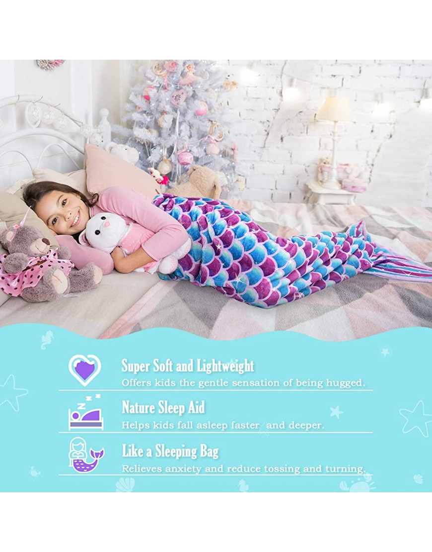 Mermaid Tail Blanket Plush Mermaid Wearable Blanket for Girls Teens Adults All Seasons Soft Flannel Fleece Snuggle Blanket Mermaid Scale Sleeping Bag for Birthday 55’’ x 24’’ Purple - BN6LQ6MWD