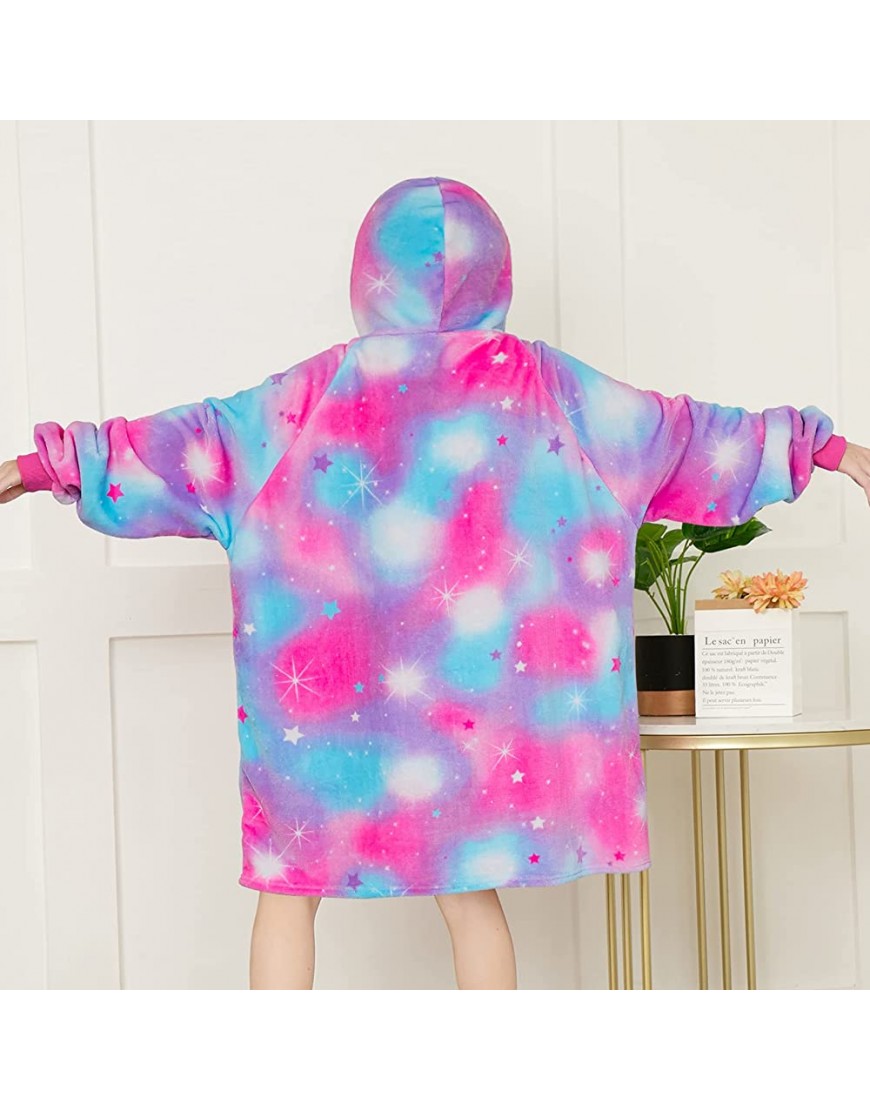 Pink Dino Wearable Blanket Hoodie Oversized Sweatshirt Blanket for Kids Girls Soft Fleece Hooded Blanket with Pockets - BZ1HP9NRO