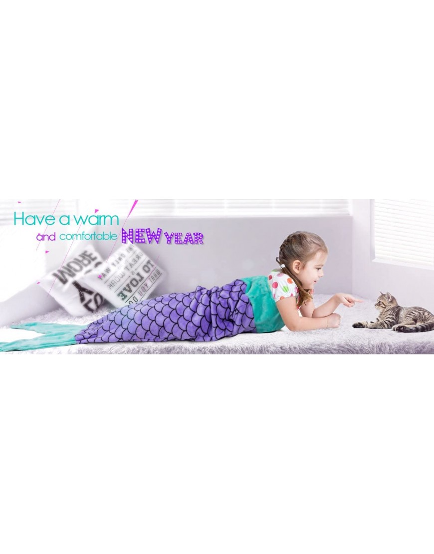 RIBANDS HOME Mermaid Tail Blanket for Kids Flannel All Season Sleeping Bag with Fish Scale Design. This Snuggly Blanket Makes a Great Gift Purple & Aqua - B9XGU5QF0