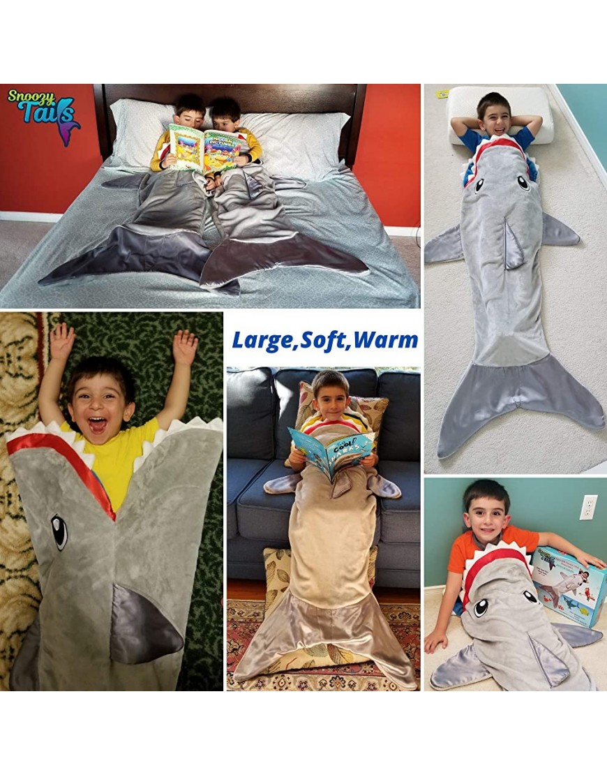 Shark Tail Animal Blanket for Boys. Soft Plush Shark Sleeping Bag Blanket for Kids with Gift Box. Blankie Fun Fin Gray Sleeping Bag. Snuggle Double-Sided Minky Fabric Throw. Cozy for Boys Kids - B0J3NJ33E