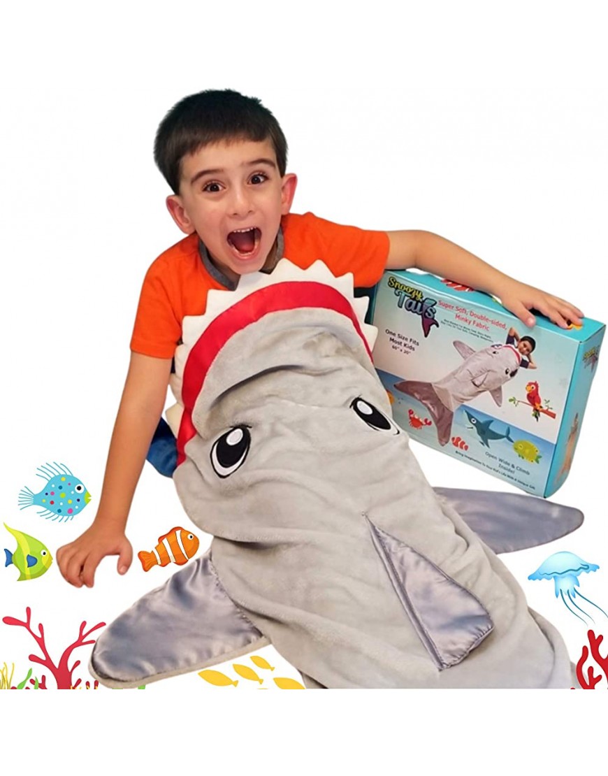 Shark Tail Animal Blanket for Boys. Soft Plush Shark Sleeping Bag Blanket for Kids with Gift Box. Blankie Fun Fin Gray Sleeping Bag. Snuggle Double-Sided Minky Fabric Throw. Cozy for Boys Kids - B0J3NJ33E