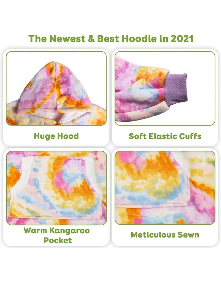 Sivio Wearable Blanket Hoodie Reversible Sweatshirt Soft Fluffy Fleece & Sherpa with Giant Pocket and Soft Elastic Cuffs for Kids Rainbow Circle - BT4YOMLRF