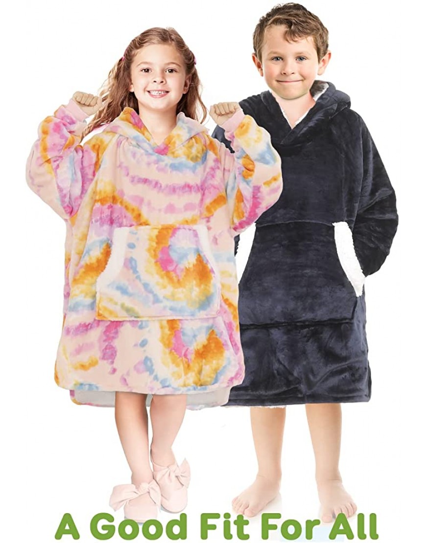 Sivio Wearable Blanket Hoodie Reversible Sweatshirt Soft Fluffy Fleece & Sherpa with Giant Pocket and Soft Elastic Cuffs for Kids Rainbow Circle - BQYCQ051C