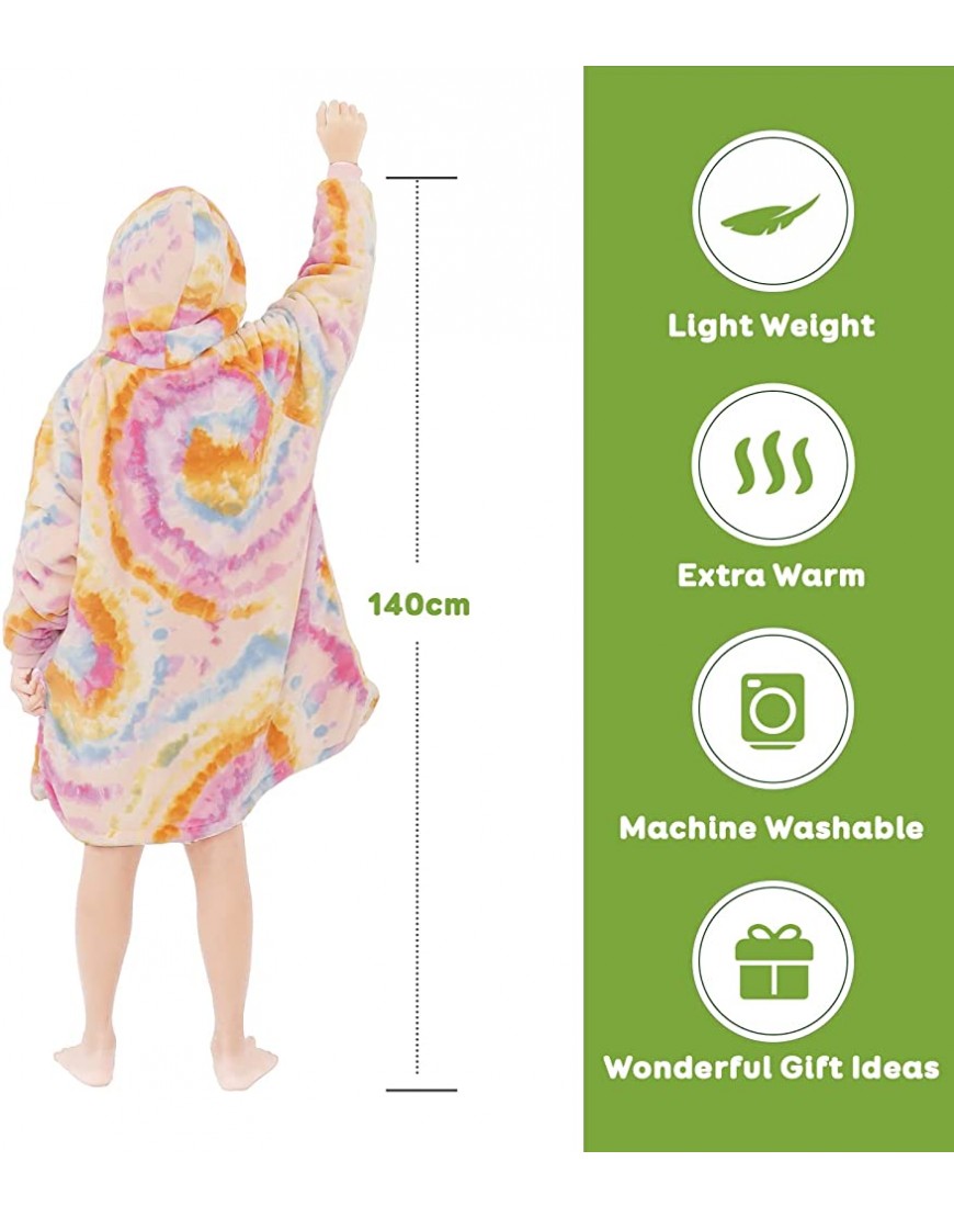 Sivio Wearable Blanket Hoodie Reversible Sweatshirt Soft Fluffy Fleece & Sherpa with Giant Pocket and Soft Elastic Cuffs for Kids Rainbow Circle - BQYCQ051C