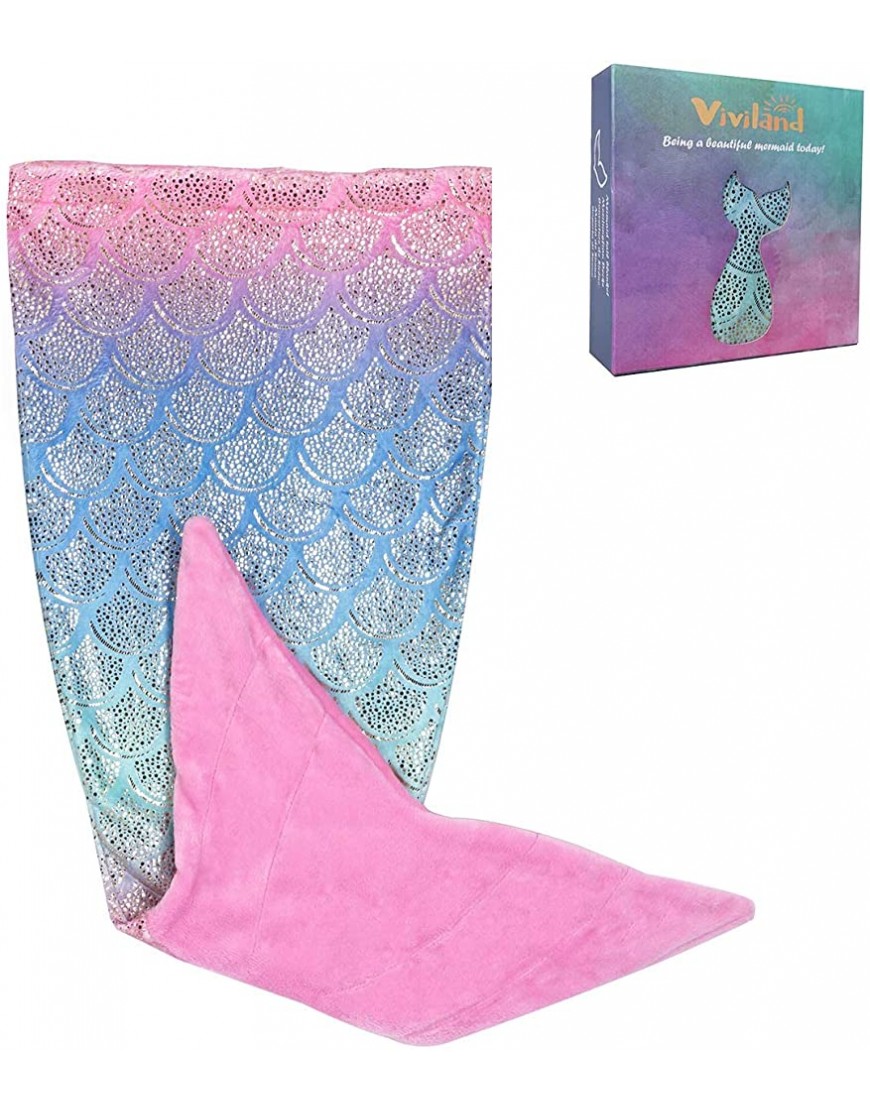 Viviland Kids Mermaid Tail Blanket Girls Toddlers Mermaid Toys Flannel Mermaid Blanket Gifts for Girls Glittering Rainbow Ombre Mermaid Tale Blanket Red Tail 17×39 - BYMWZ9P7S