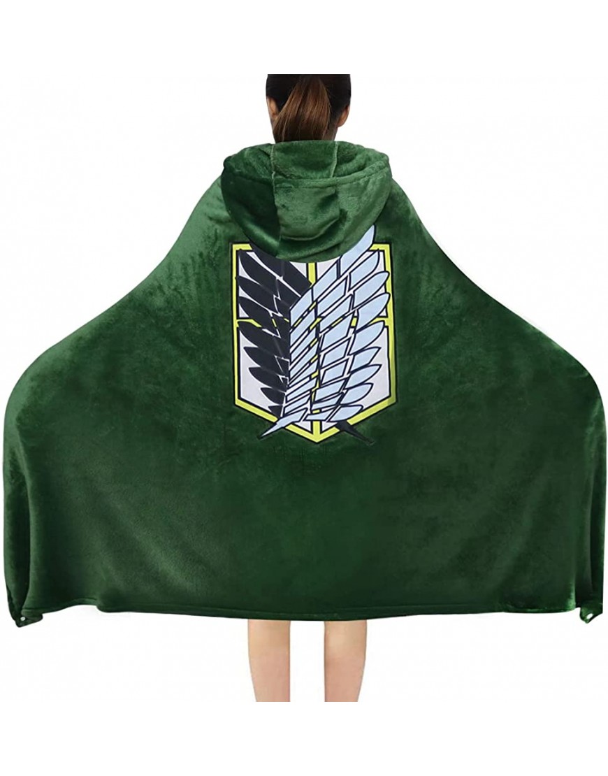 Wearable Blanket Hoodie Anime AOT Eren Yeager Scout Wings Freedom Blanket Flannel Cape Nap Quilt Costume - BJ6IGWMRK