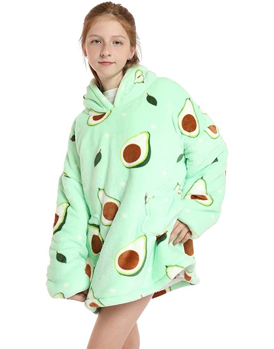 Wearable Blanket Hoodie for Kids Oversized Hooded Sweatshirt Girls Boy Cute Super Soft Flannel with Pockets and Sleeves Green Avocado - B6U2VVY3X