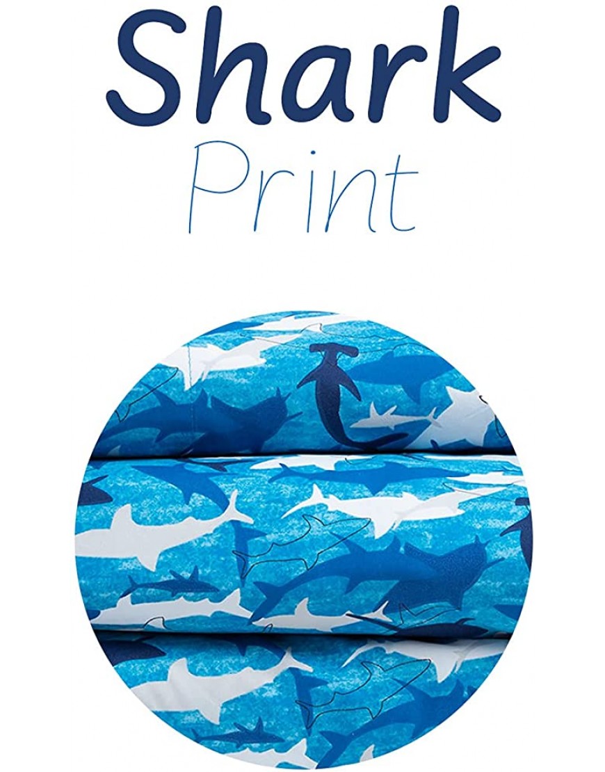 3-Piece Swimming Sharks Ocean Sea Kids Twin Microfiber Bed Sheet Set Bedding Blue Grey White - B5ASVDAWT