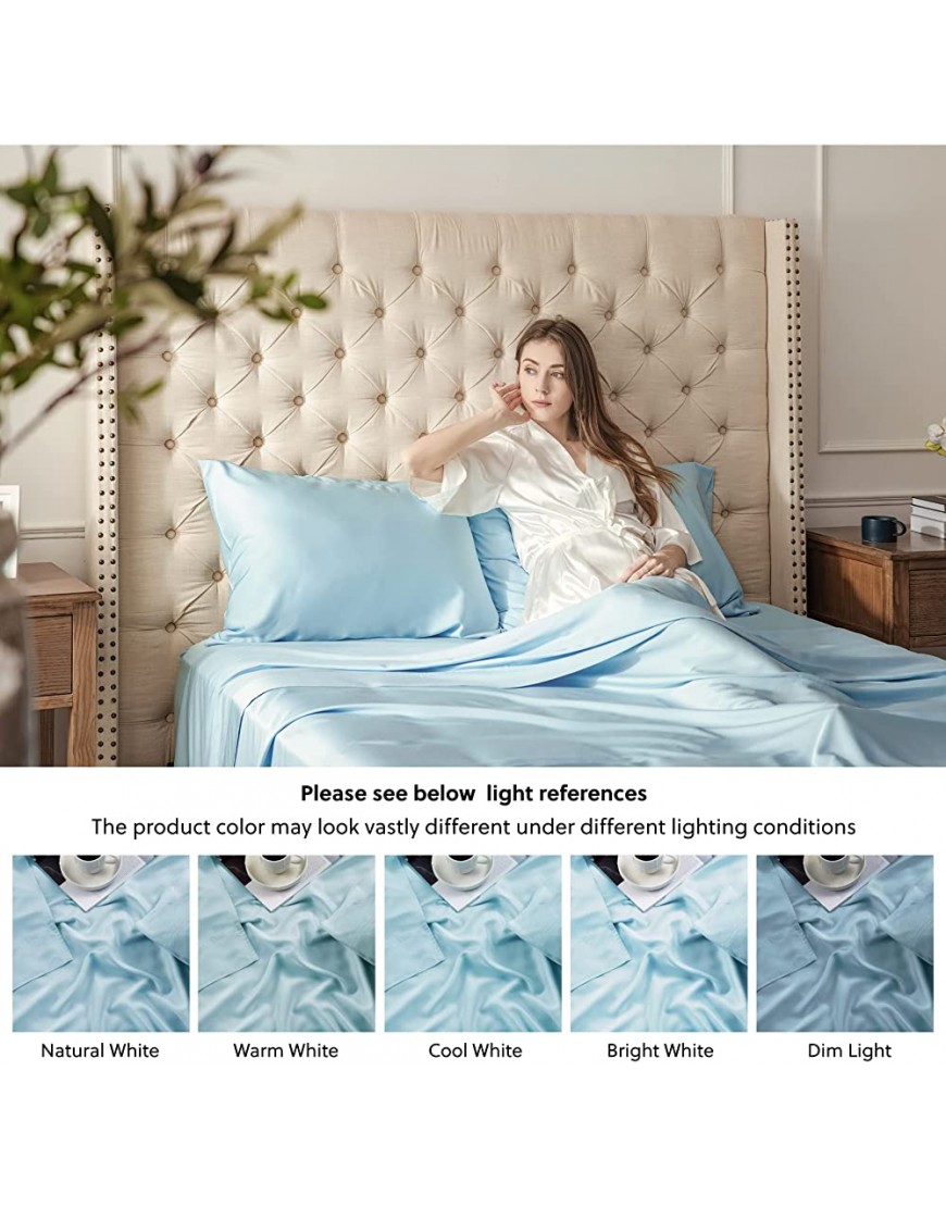 Bedsure 100% Viscose from Bamboo Sheets Set 3PCs Twin Aqua Blue Cooling Breathable Bed Sheets for Twin Size Bed with Deep Pocket - B6HHAEV92