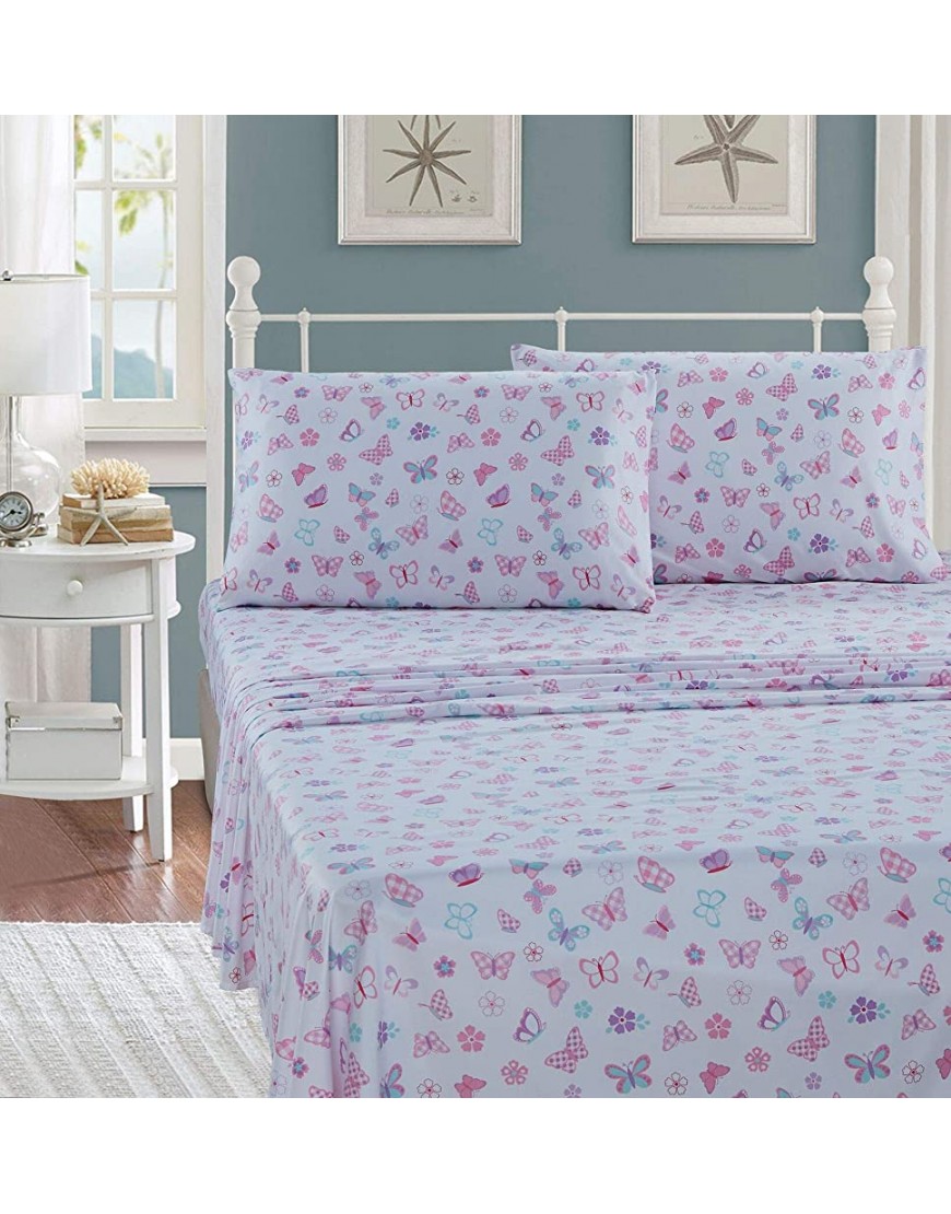 Better Home Style Butterflies Butterfly Floral Flowers Pink Purple Turquoise Girls Kids Teens 3 Piece Sheet Set with Pillowcase Flat and Fitted Sheets Set # Tree Butterfly Twin - B6WVJKEYP