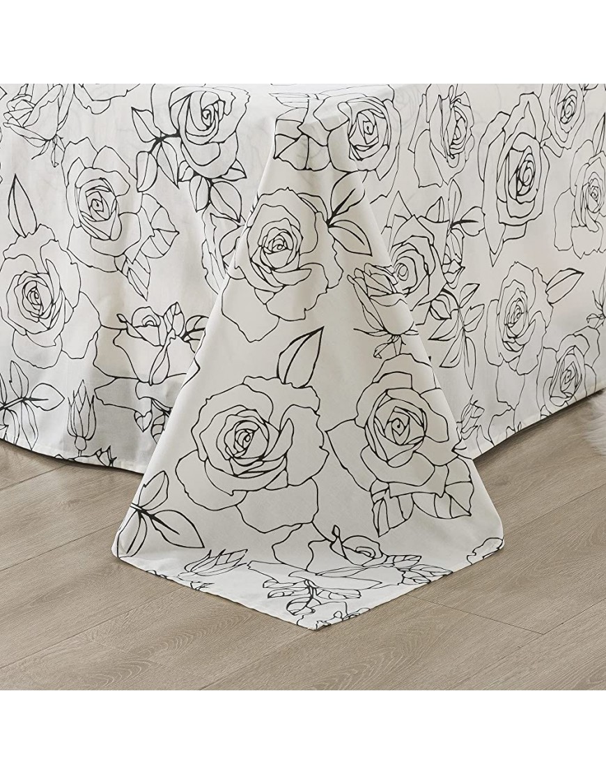 FADFAY Black and White Sheets Set Queen Vintage Rose Floral Bedding Shabby White Floral Sheets Elegant Farmhouse Bedding 100% Cotton Soft Girls Bedding with Deep Pocket Fitted Sheet 4Pcs Queen Size - BLKRCOURI