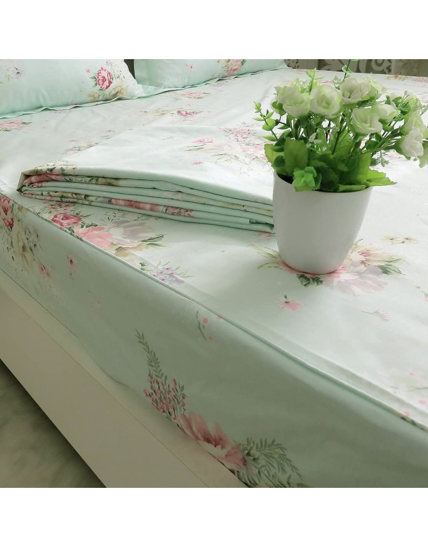 FADFAY Green Floral Bed Sheet Set Cotton Sheets 4-Piece Queen Size - BWBEYQ3A8