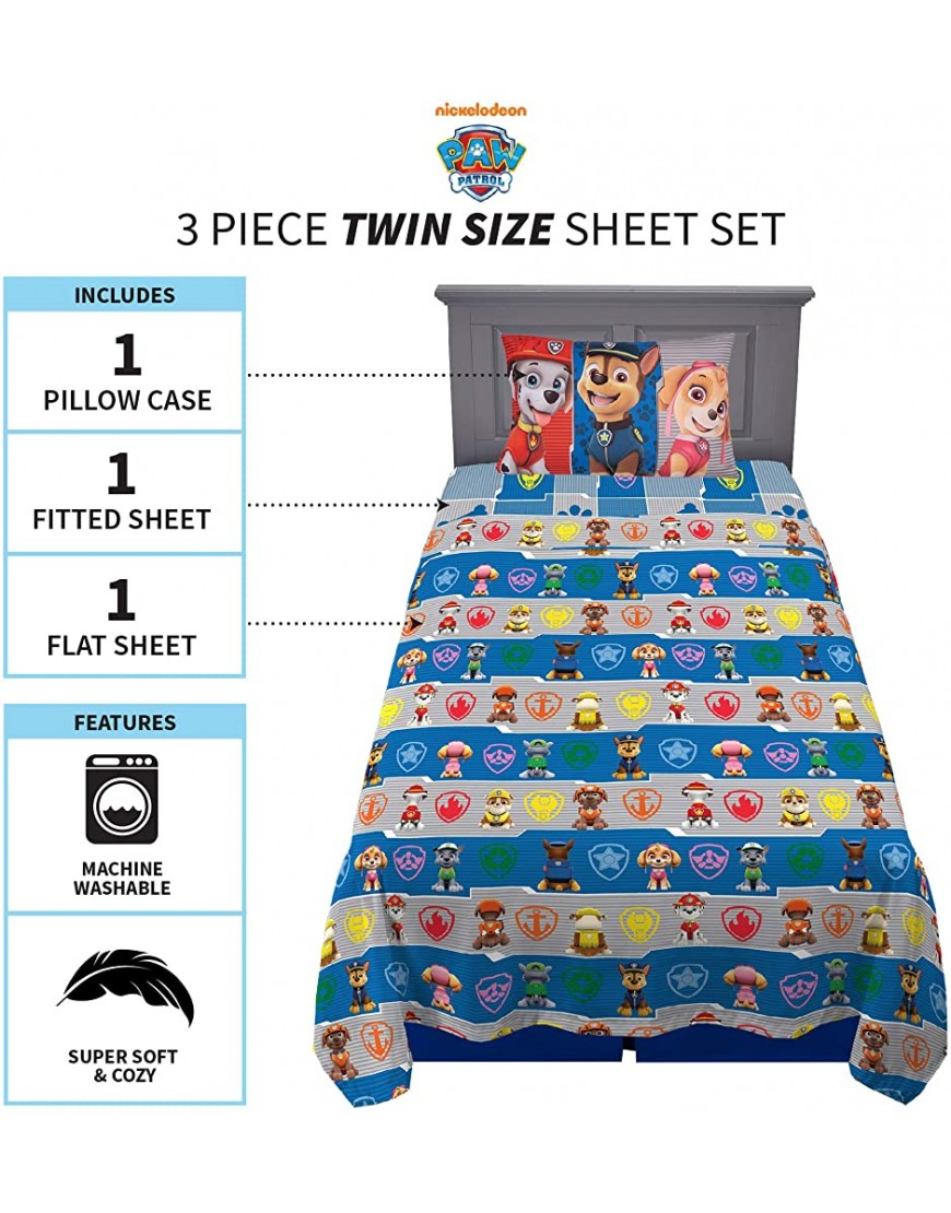 Franco Kids Bedding Super Soft Sheet Set 3 Piece Twin Size Paw Patrol - BLWJ6ZZ8E