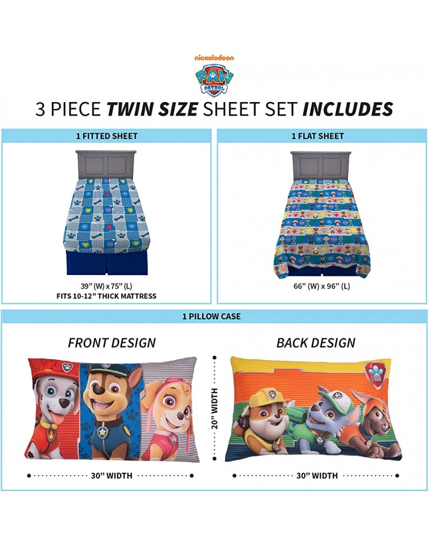 Franco Kids Bedding Super Soft Sheet Set 3 Piece Twin Size Paw Patrol - BWN0ZU0GB