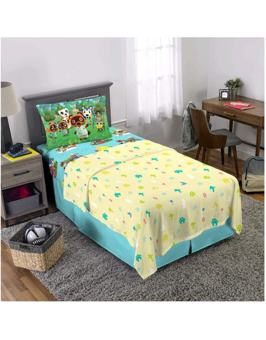 Franco Manufacturing Animal Crossing Happy Campers 3 Piece Twin Size Microfiber Sheet Set - B4YT5N82L