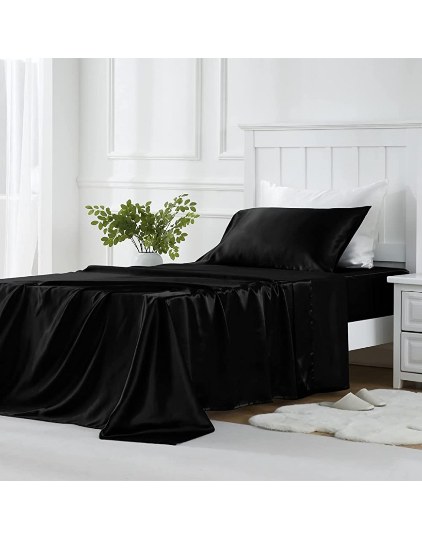 GOLAL Satin Sheets Twin Size 3 Pieces Luxury Silky Soft Bed Sheets for Kids Wrinkle-Free Black Satin Silk Sheet Set with 1 Deep Pocket Fitted Sheet 1 Flat Sheet 1 Pillow case - B6LD55NQC
