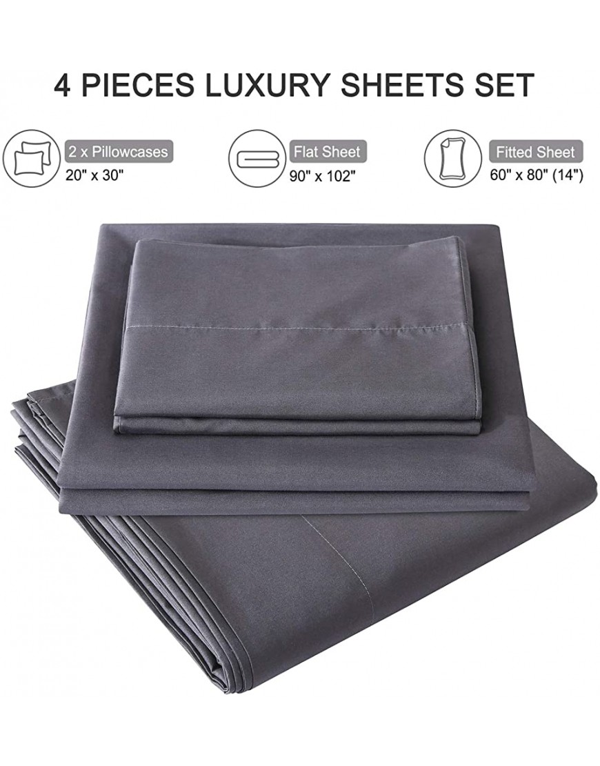 ILAVANDE Grey Queen Sheets Set 4 Piece,Hotel Luxury Super Soft 1800 Series Microfiber Queen Bed Sheets Set-Wrinkle Free & Breathable-14 Deep Pocket Sheets for Queen Size BedQueen,Grey - BY2AD3O9H