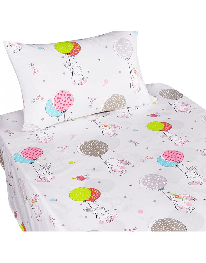J-pinno Cute Cartoon Rabbit Bunny Twin Sheet Set for Kids Girl Children Cotton Flat Sheet + Fitted Sheet + Pillowcase Bedding Set - BREVWDVLK