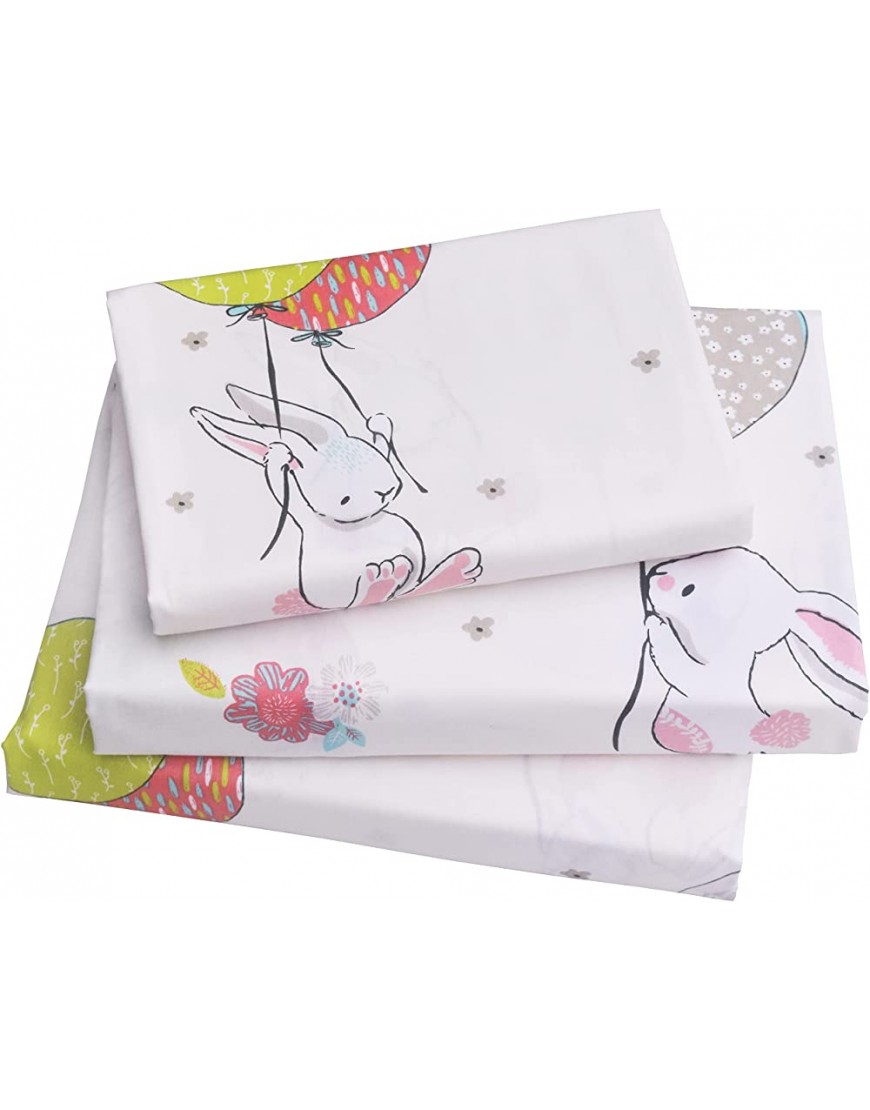 J-pinno Cute Cartoon Rabbit Bunny Twin Sheet Set for Kids Girl Children Cotton Flat Sheet + Fitted Sheet + Pillowcase Bedding Set - BREVWDVLK