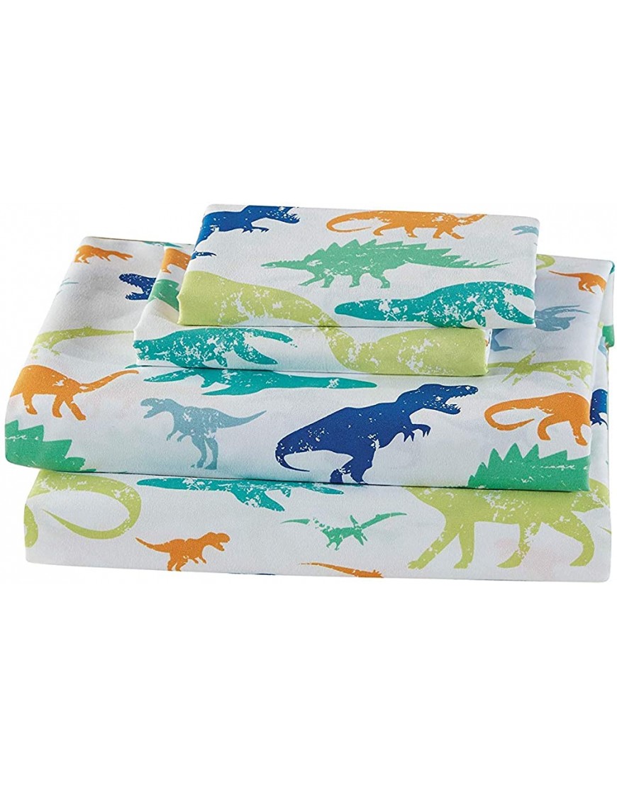 Linen Plus Sheet Set for Kids Teens Boys Dinosaur Dinosaurs Jurassic Green Orange Blue White Flat Sheet and Fitted Sheet and Pillow Case Twin Size New - B6XS8DH6V