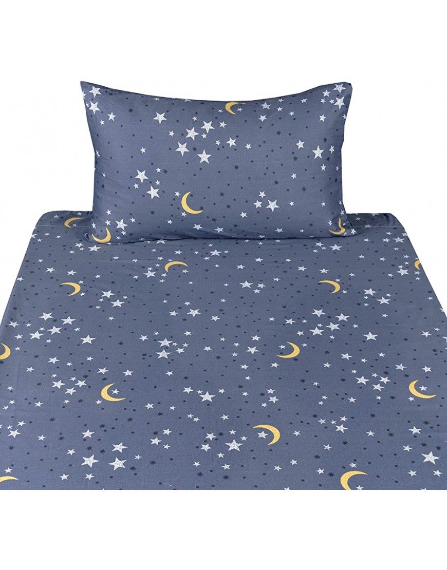 Moon & Stars Boys Girls 100% Cotton 3 Pcs Twin Bed Sheet Set Flat Sheet & Fitted Sheet & Pillowcase Kids Bedding Set Stars Twin - B1TY66U9I