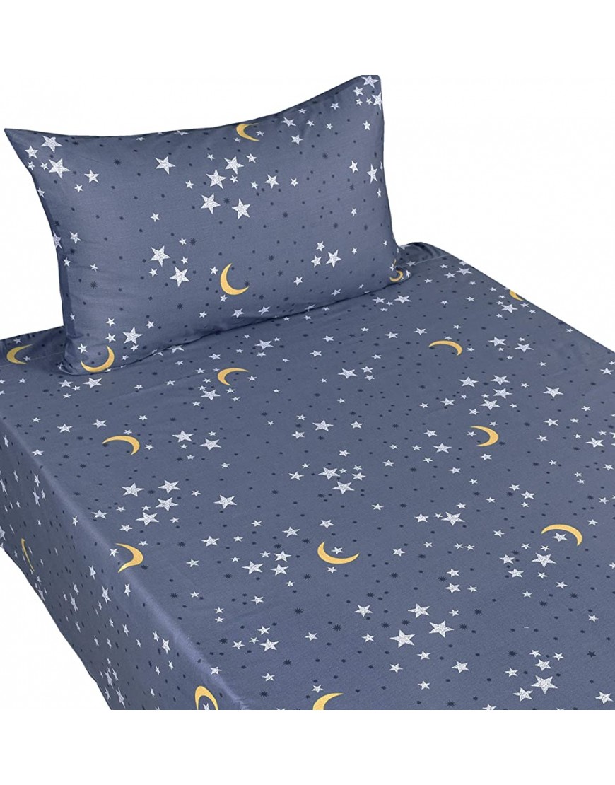 Moon & Stars Boys Girls 100% Cotton 3 Pcs Twin Bed Sheet Set Flat Sheet & Fitted Sheet & Pillowcase Kids Bedding Set Stars Twin - BDOFDUSOM