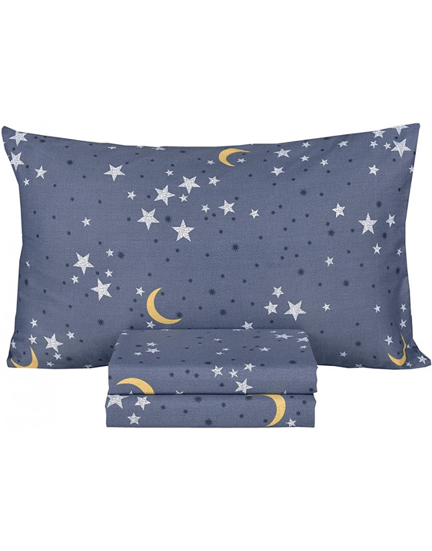 Moon & Stars Boys Girls 100% Cotton 3 Pcs Twin Bed Sheet Set Flat Sheet & Fitted Sheet & Pillowcase Kids Bedding Set Stars Twin - BDOFDUSOM