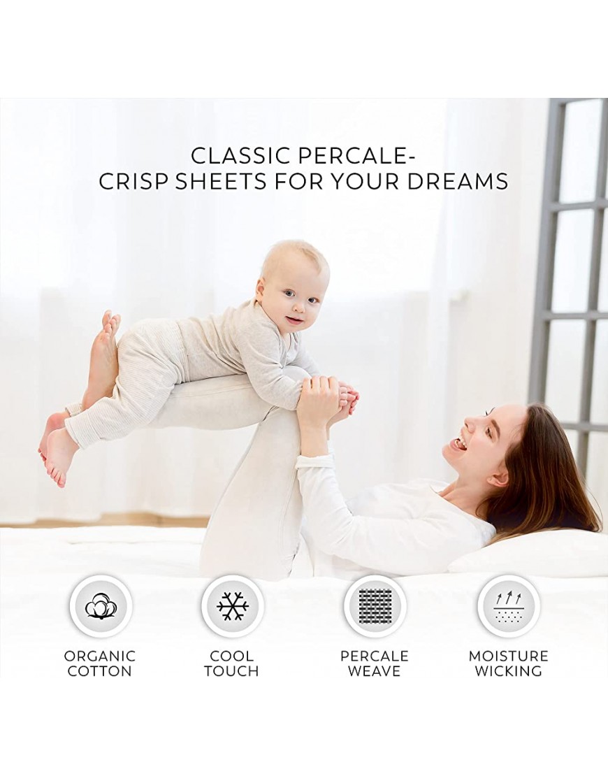 Organic 100% Cotton Percale Sheets 4 Piece Bed Sheet Set Lightweight Cool Eco-Friendly Sheets Fits Mattress 18'' Deep Pocket Bedding Sheets for Girls & Boys Full Size White by Purity Home - BO4O49BSW