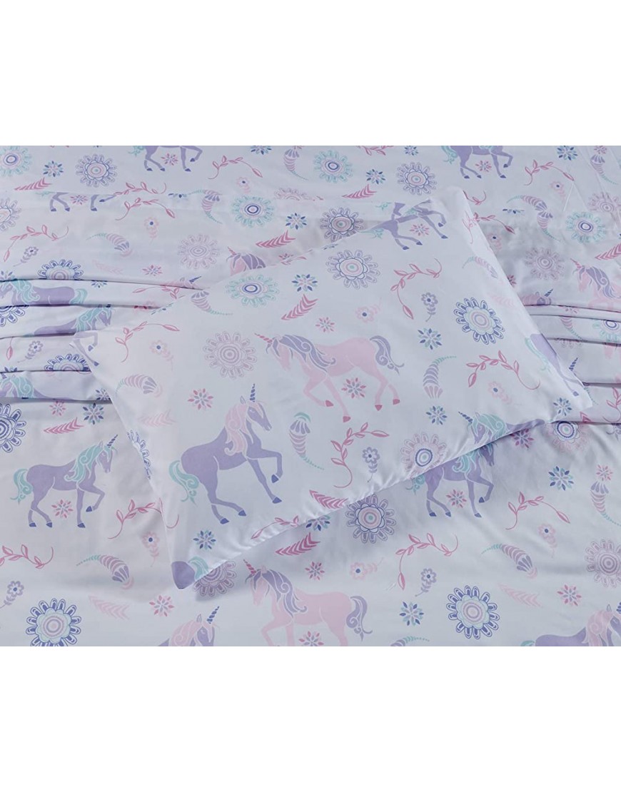 Smart Linen Kids 4 Piece Full Size Bed Sheet Set Includes Flat Fitted and Pillowcase Kids Teens Girls Bedding Sheets Unicorns Rainbows Flowers Stars Lilac Pink Purple Blue White # White Unicorn - BQD9W45UP