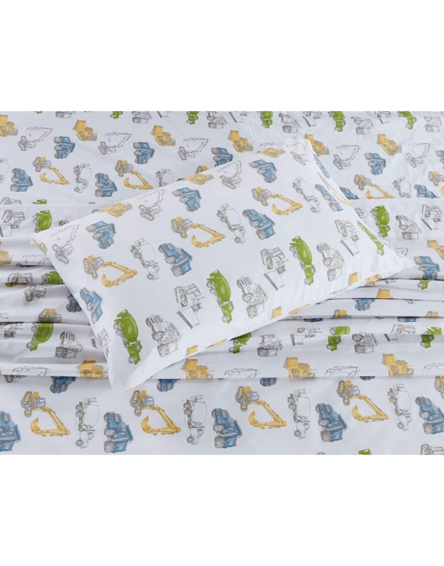 Smart Linen Kids Boys Girls Toddlers Teens Children Bed Sheet Set Includes Flat Fitted and Pillowcase Super Soft Microfiber Printed Bedding Sheets 3 Piece Twin Size Excavator - BNJLYTQHH
