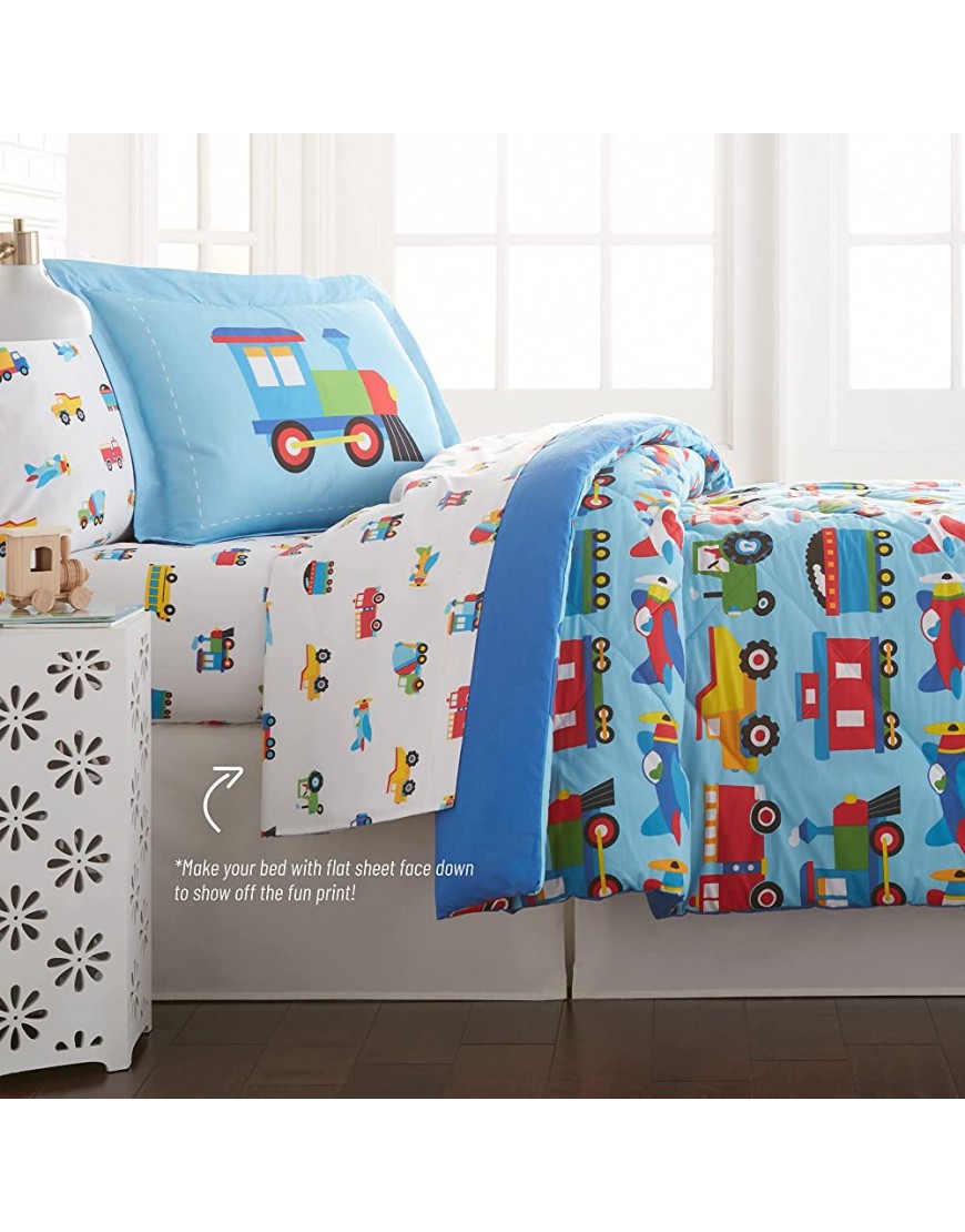 Wildkin Kids 100% Cotton Twin Sheet Set for Boys & Girls Bedding Set Includes Top Sheet Fitted Sheet and One Standard Pillow Case Bed Sheet Set for Cozy Cuddles,BPA-free Trains Planes & Trucks - B1GW794Z5