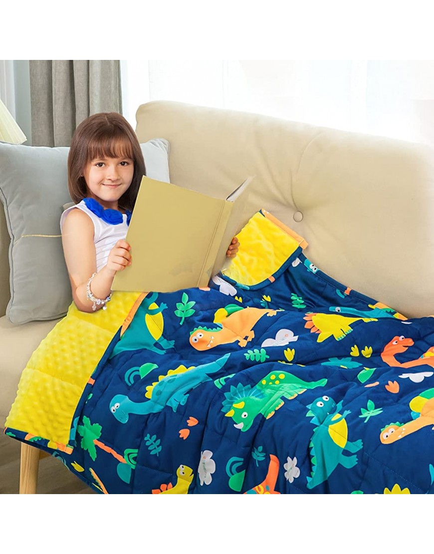 5lbs Weighted Blankets for Kids Toddler 36 x 48 Coolplus Fleece Heavy Blanket with Minky Dots & Cotton Dinosaur Reverse Great Gift for Children Bed & Calm Sleeping Blue - BNYMK1JY5