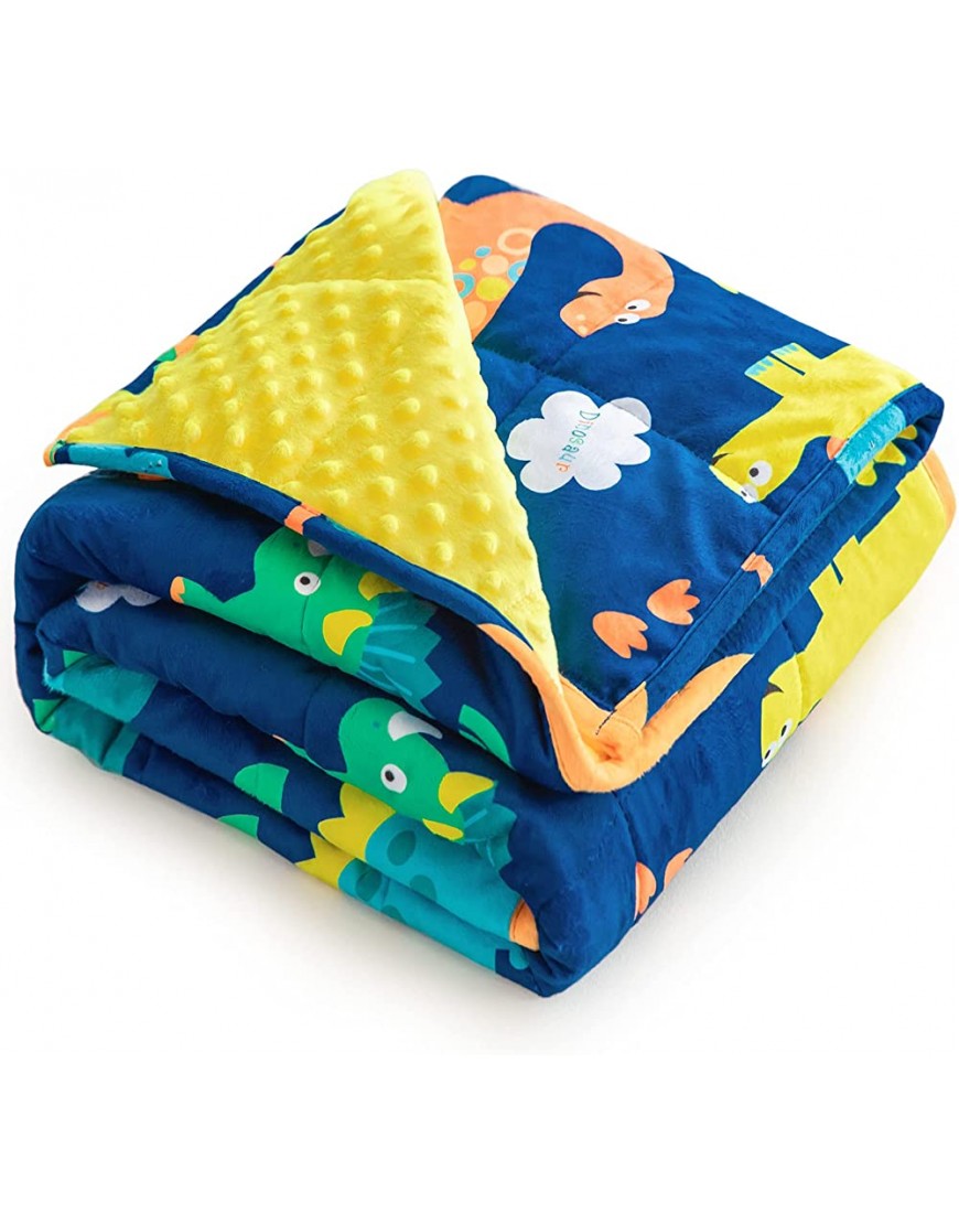 5lbs Weighted Blankets for Kids Toddler 36" x 48" Coolplus Fleece Heavy Blanket with Minky Dots & Cotton Dinosaur Reverse Great Gift for Children Bed & Calm Sleeping Blue - BNYMK1JY5