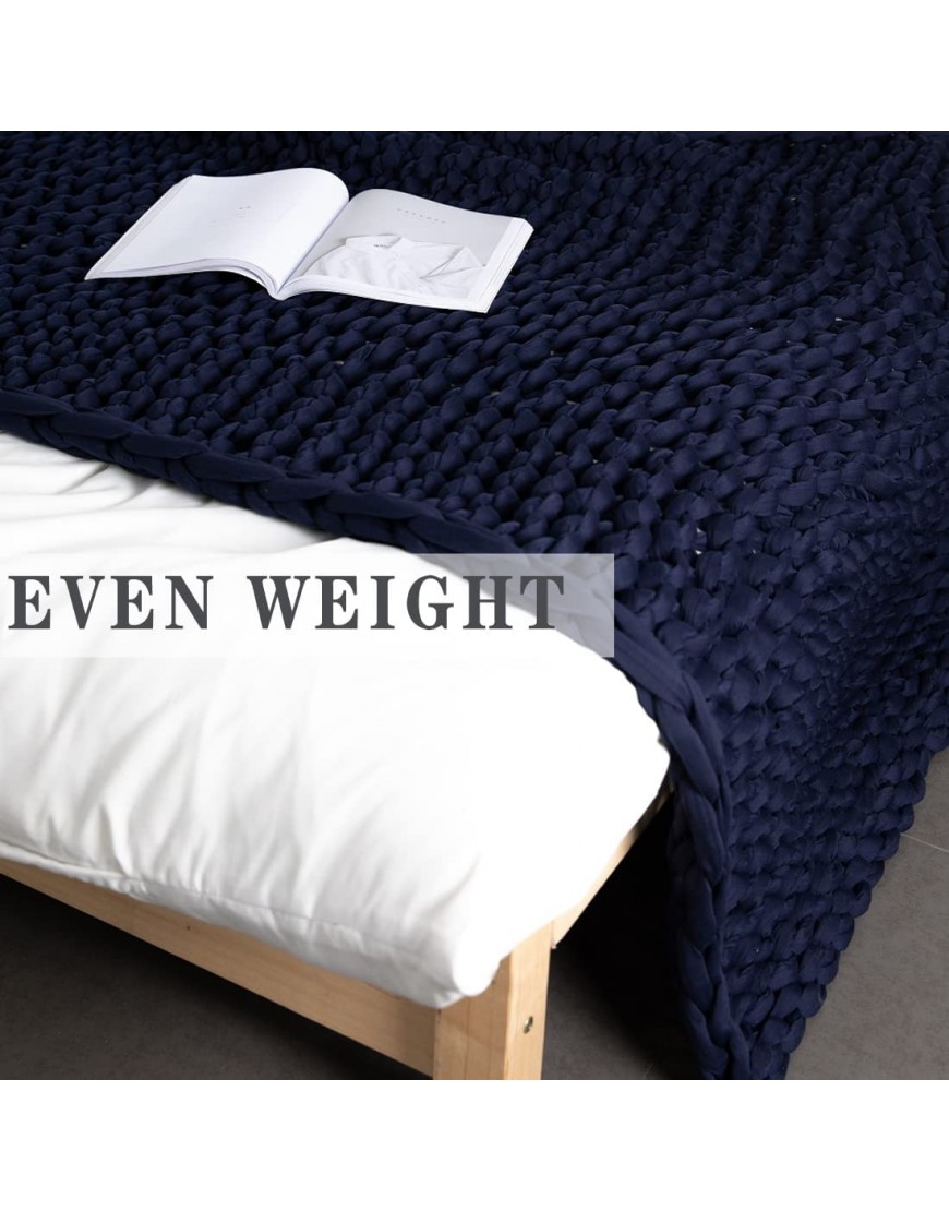 Chunky Knitted Weighted Blanket Handmade Cotton Throw Blankets for Sleep Home Décor Filler Free Cozy for Bed SofaNavy,47''x60''-15lbs - B0K1S6FA0