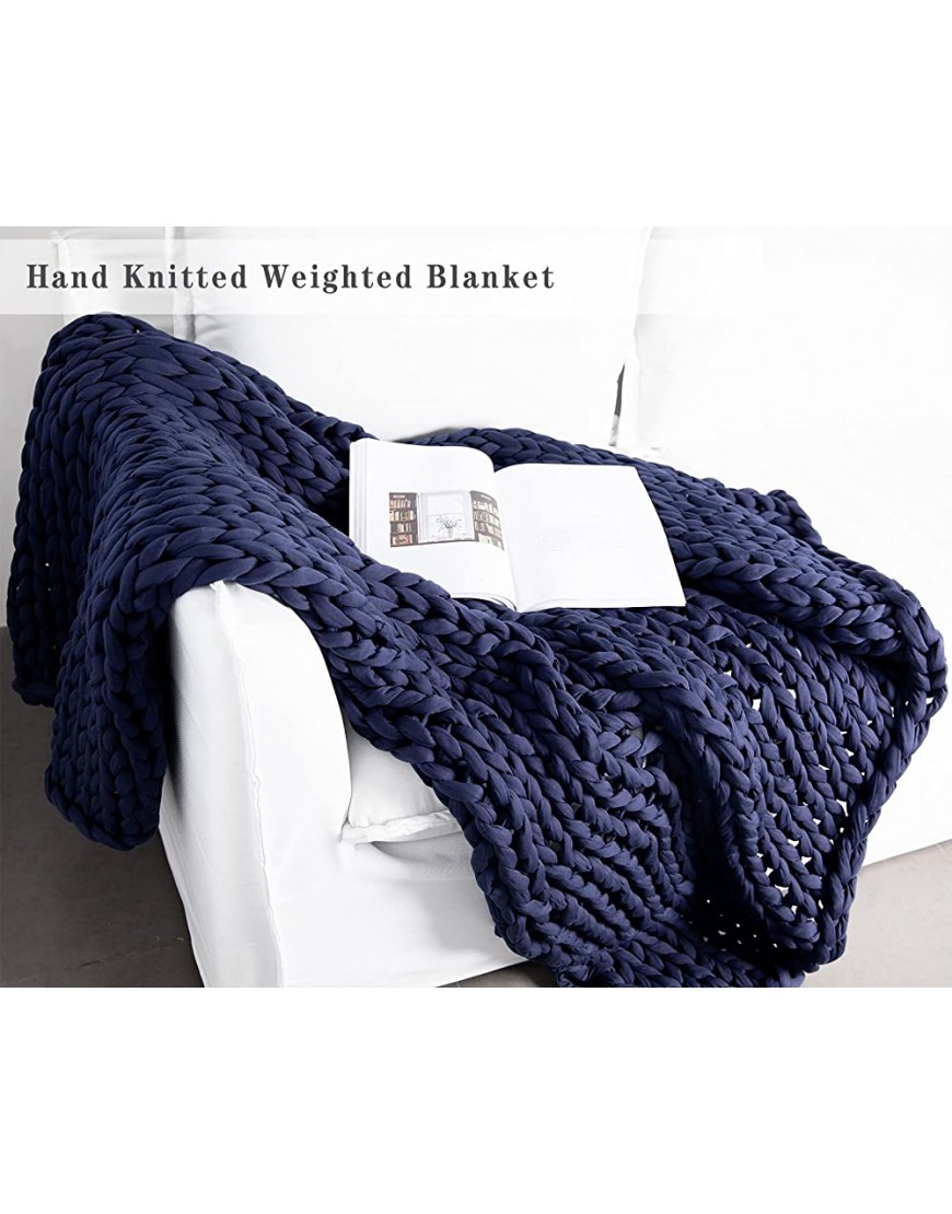 Chunky Knitted Weighted Blanket Handmade Cotton Throw Blankets for Sleep Home Décor Filler Free Cozy for Bed SofaNavy,47''x60''-15lbs - B0R4QDO12