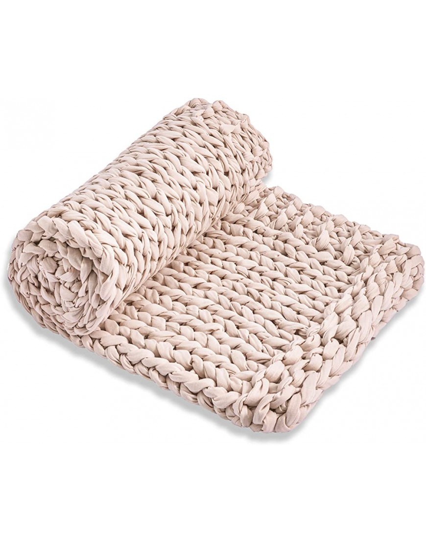 Chunky Knitted Weighted Blanket Kids Handmade Cotton Throw Blankets for Sleep Home Décor Filler Free Cozy for Bed SofaBeige,40''x60''-10lbs - BI9Q7ICI2
