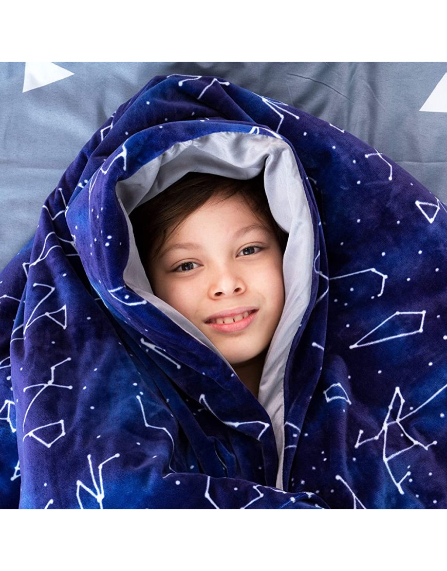 Florensi Kids Weighted Blanket Removable Bamboo Duvet Cover 10lb Weighted Comforter in Blue & Gray Toddlers Weighted Blanket Twin Size Cooling Blanket for Kids and Adults Machine Washable Cover - BQOSLGQA6