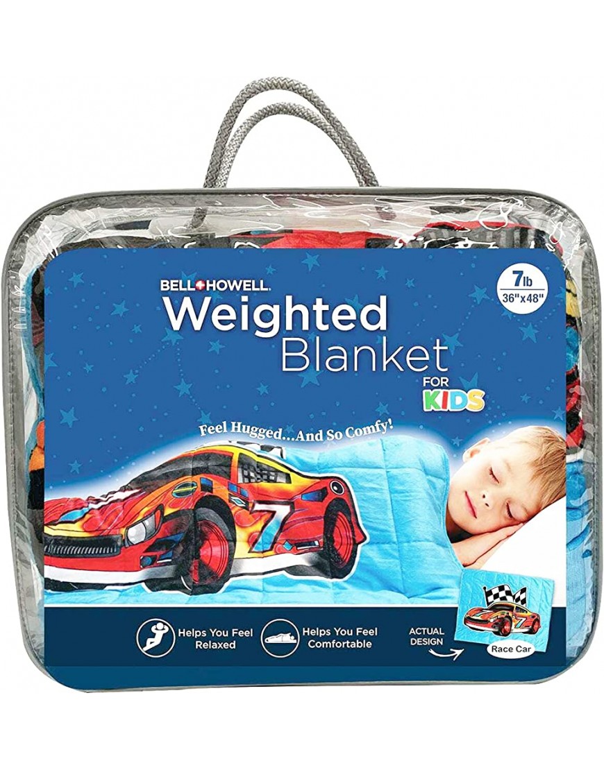 Kids Weighted Blanket by Bell + Howell 7lb Ultra Soft and Breathable Kids Blanket with Glass Beads Great for Calming and Sleeping 48x36 inches Race Car - BP8IJC7UW