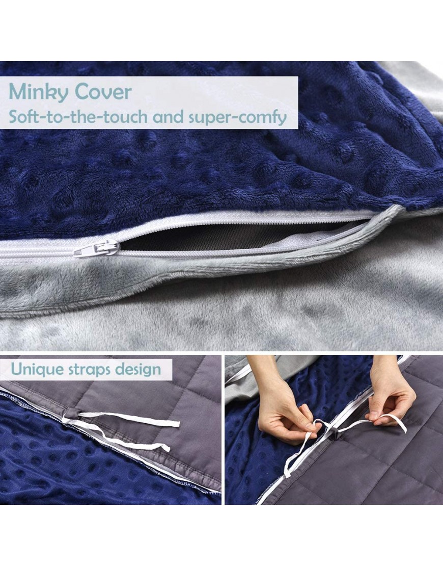 Kids Weighted Blanket with Removable Cover 5 lbs 36 x 48 Heavy Blanket for a Child Between 40-70 lbs Upgraded 300TC Cotton Premium Glass Beads Grey Navy Blue - BV0E73A6P