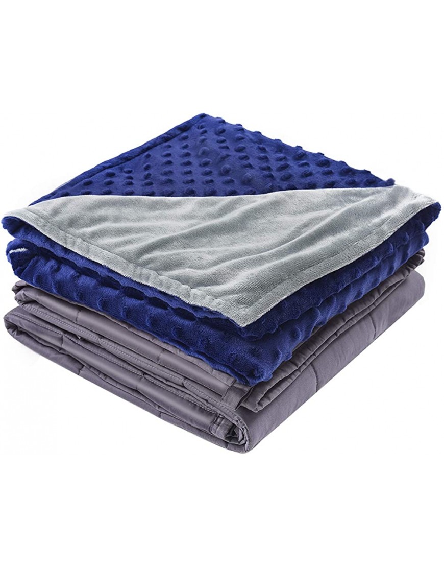 Kids Weighted Blanket with Removable Cover 5 lbs 36" x 48" Heavy Blanket for a Child Between 40-70 lbs Upgraded 300TC Cotton Premium Glass Beads Grey Navy Blue - BV0E73A6P