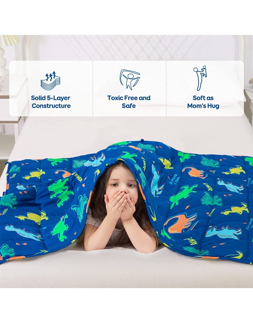 Kivik Kids Weighted Blanket 3 lbs 36x48 inches,Best for 20-40 lbs Kids,Dinosaur Print Blue Heavy Blanket for Toddler and Children Calming and Sleeping,Boys Sweet Gifts,Blue Dinosaur 36x48 - BXJC44S09