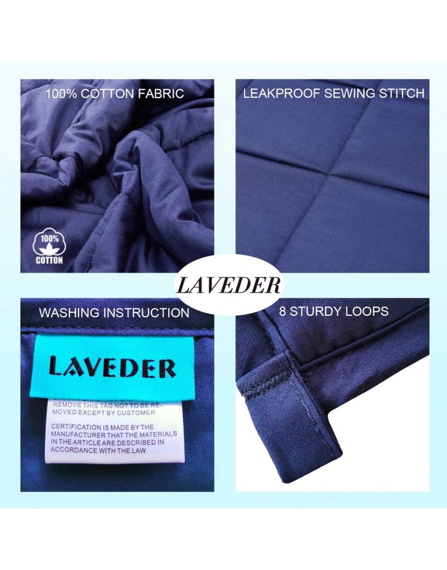 LAVEDER Weighted Blanket for Kids or Adult 10lbs 41''x 60'' | Between 80-120 lbs | 100% Soft Breathable Cotton with Glass Beads,Navy - B8KS54LOY