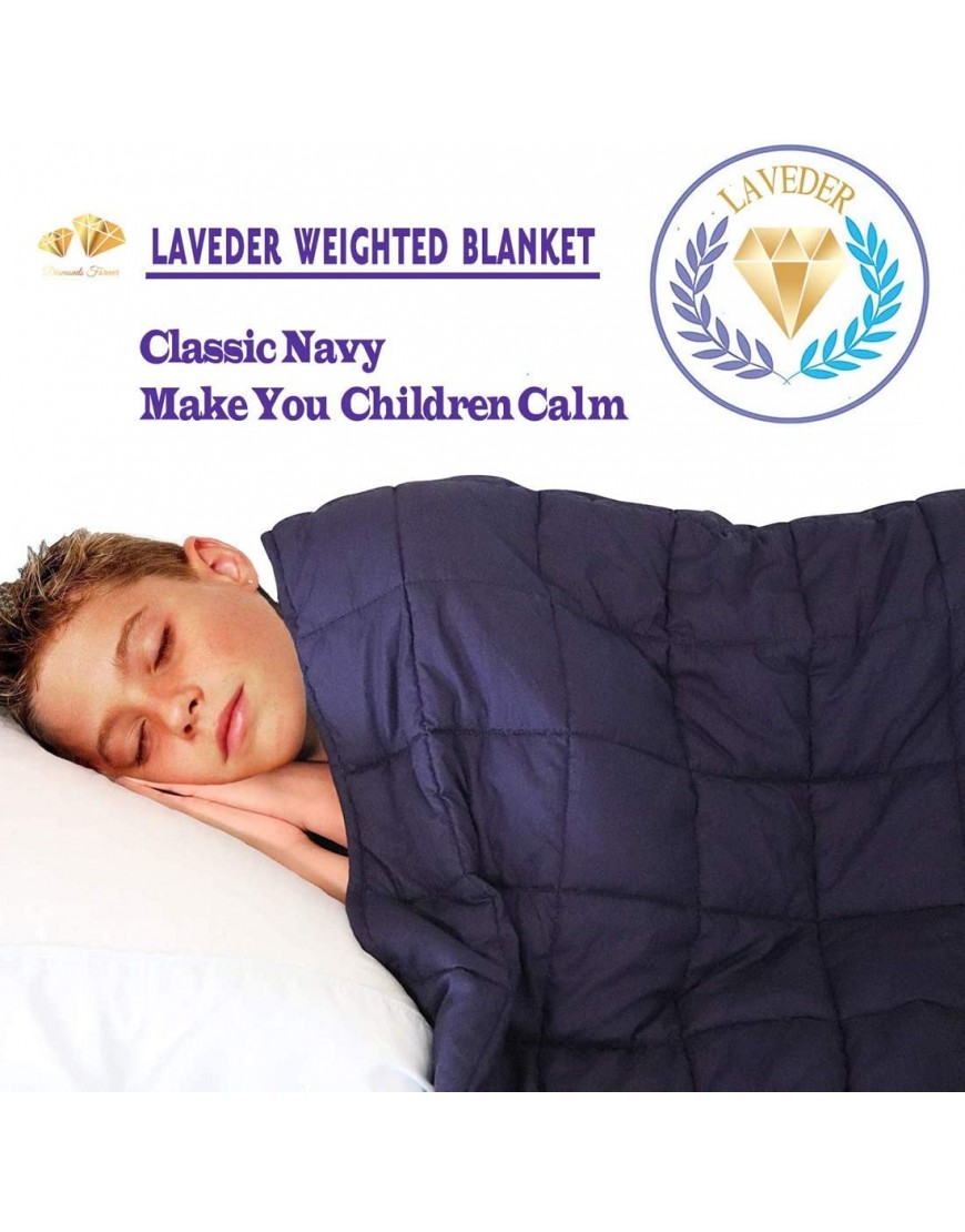 LAVEDER Weighted Blanket for Kids or Adult 10lbs 41''x 60'' | Between 80-120 lbs | 100% Soft Breathable Cotton with Glass Beads,Navy - BTM783WQJ